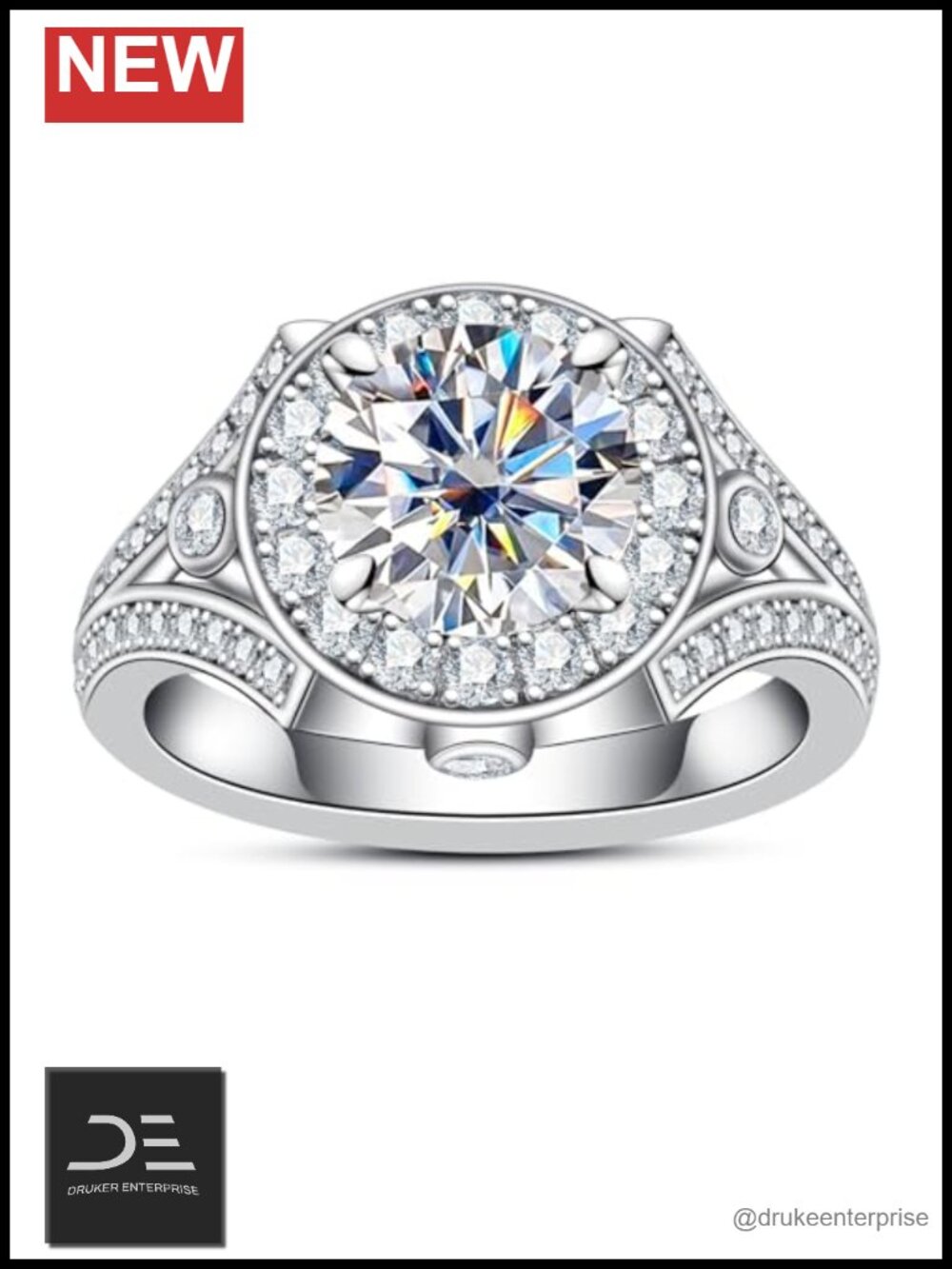 Moissanite Engagement Ring 2.75 CTTW D Color VVS1 925 Sterling Silver Halo
